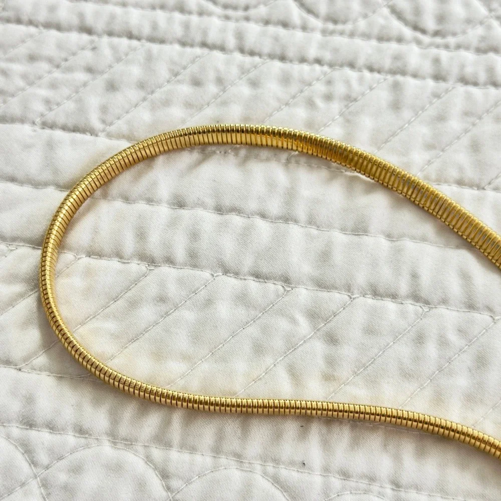 90s Vintage Gold Snake Chain Belt Oval Buckle Minimalist Stretch Boho Y2K S